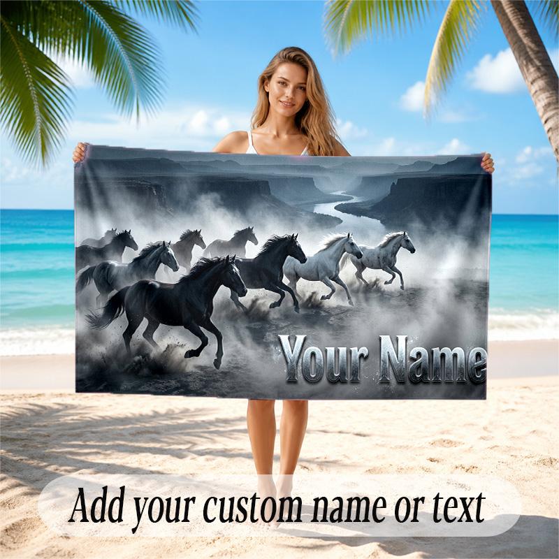 Asciugamano da Spiaggia Asciugatura Rapida Tema Cavalli Stampa Personalizzata Nome Testo Grande Resistente alla Sabbia Vacanza al Mare