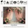 Pink Floral Wedding Arch Tapestry, Sheer Curtain with Lights Background Cloth, Romantic Party Backdrop