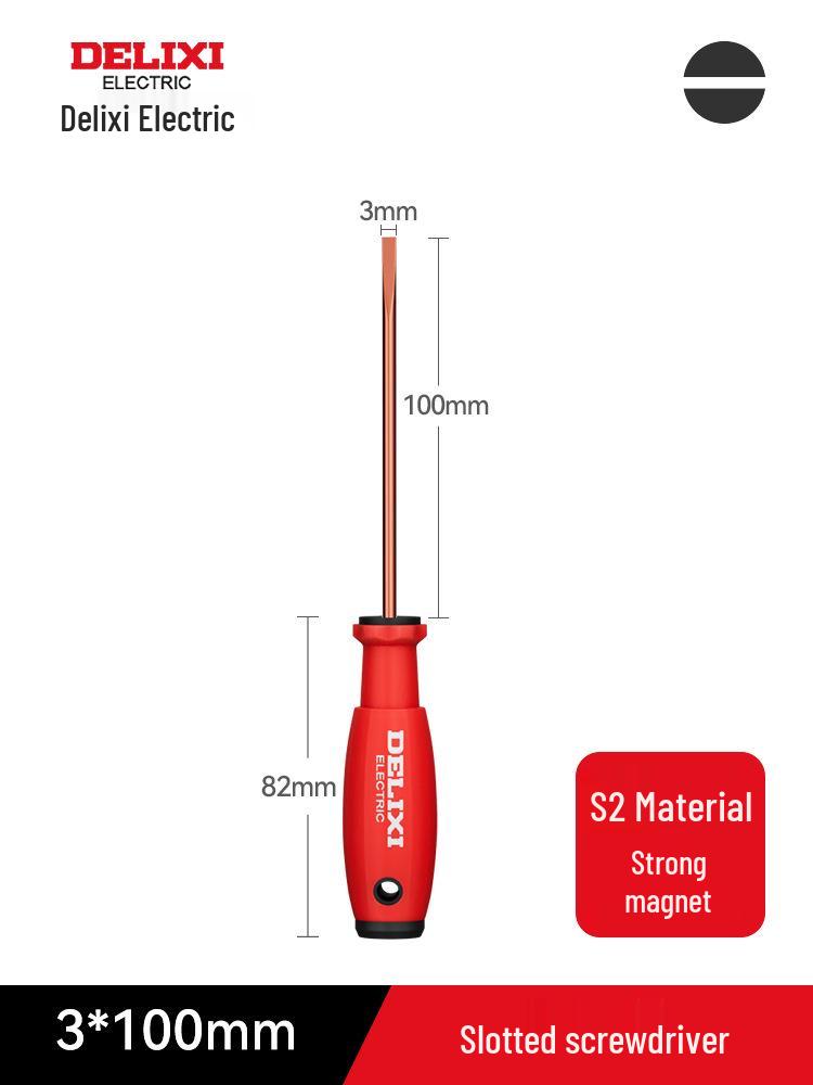 Delixi Electric High-Strength Magnetic Phillips & Slotted Screwdriver, Industrial Grade Repair Tool.