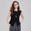 Chuyu Women's Wide Shoulder Front Slit Short Sleeve T-Shirt