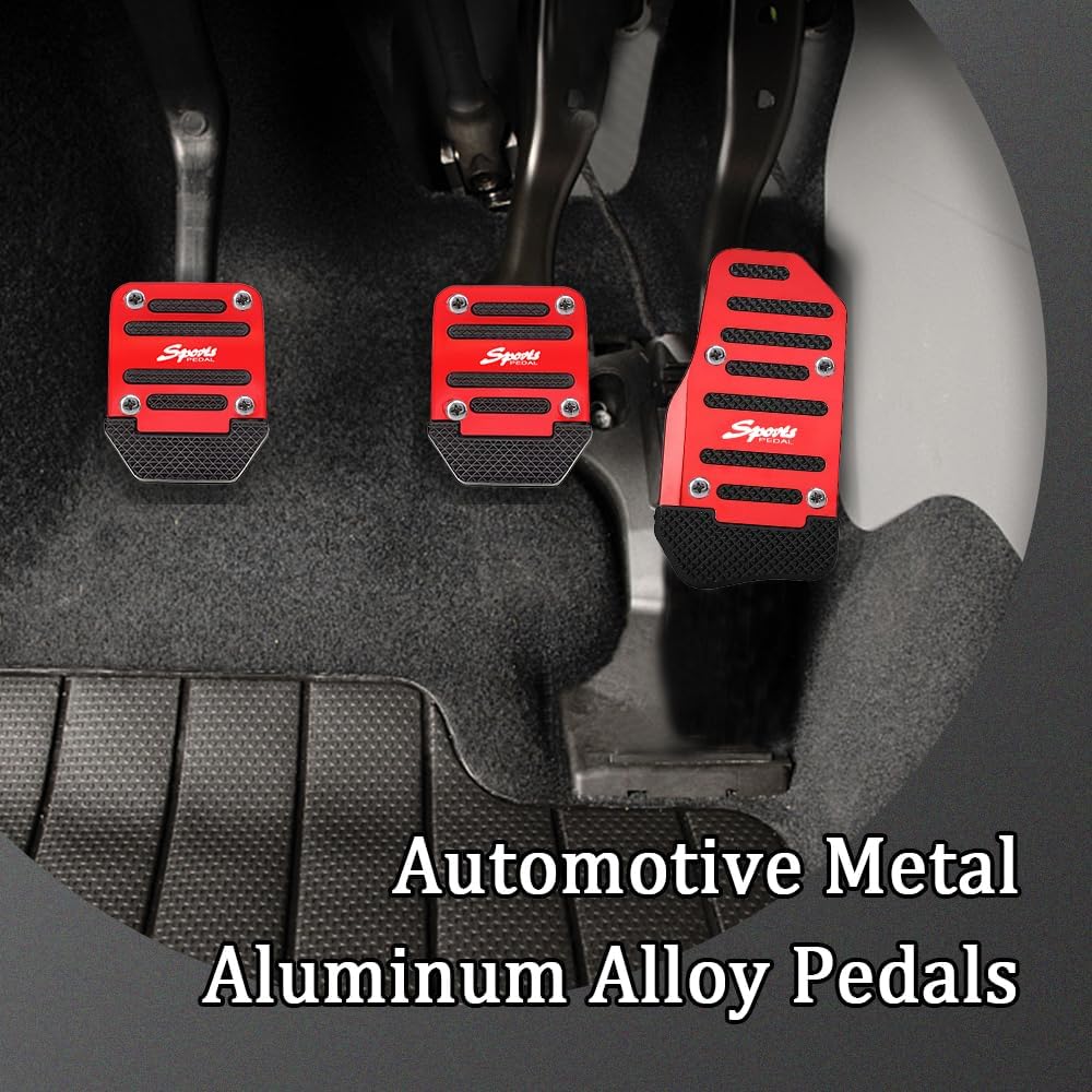 3PCS Car Non-Slip Aluminum Alloy Pedal Pads, Manual Transmission Brake Pedal Covers, Sports Gas Fuel Petrol Clutch Foot Pedals, Anti-Rubbing Car