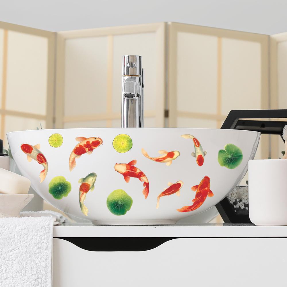 Creative Swimming Koi Lotus Leaf Bathroom Home Decoration and Beautification Stickers