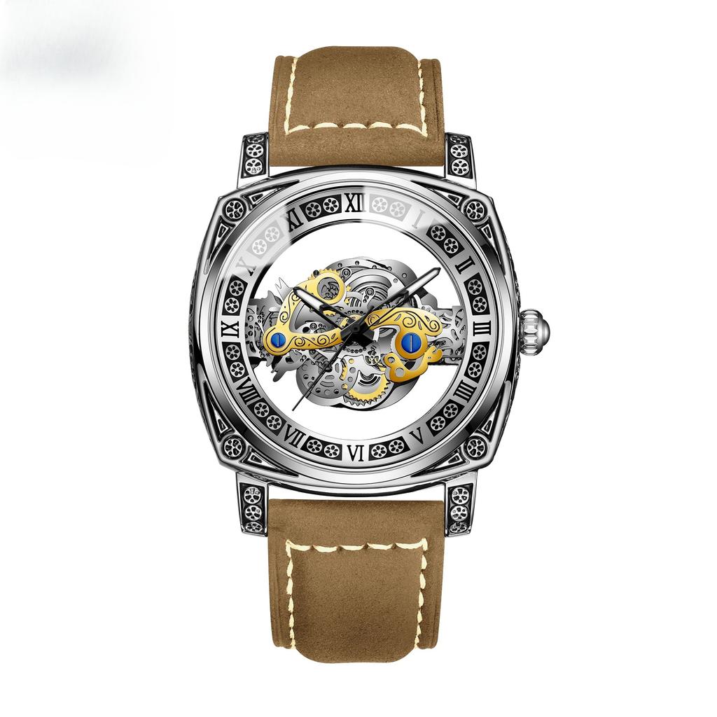 New Men Watch Skeleton Quartz Wristwatch Hollow Skeleton Retro Man Clock Top Brand Luxury Clock Men Watches Reloj Hombre