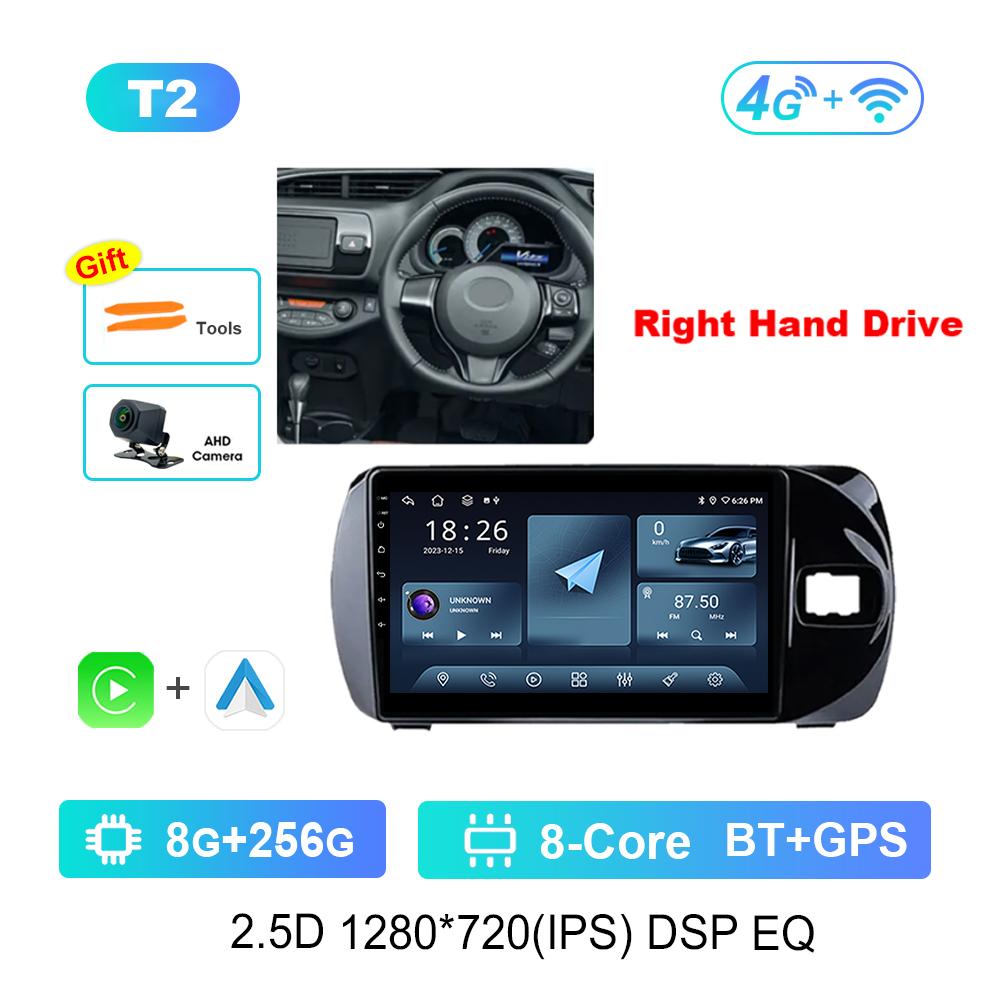 Right Hand Drvie Carplay Car Video Multimedia Player for Toyota Vitz 3 III XP130 2014 - 2019 Android Bluetooth WiFi+4G HD Screen
