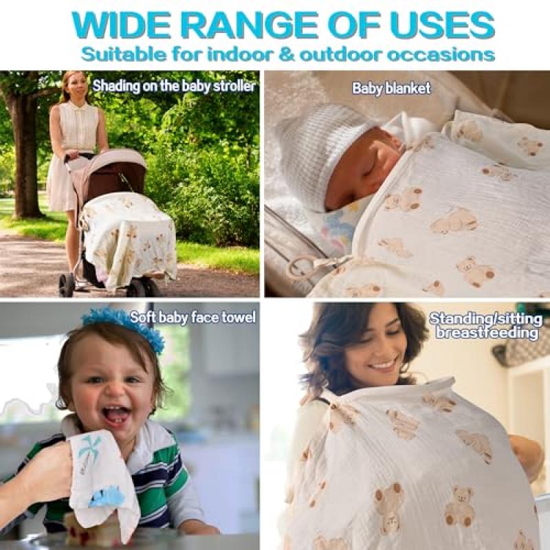 Capa de Amamentação Lenço de Amamentação 100% Algodão Xale e Avental de Amamentação com Paninho Macio Respirável Cobertor de Amamentação para Levar