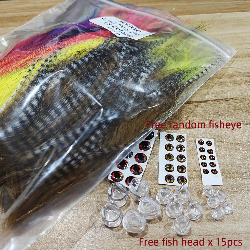 13packs Mix Color Long Fiber Craft Fur With Fish Head Head Streamer Bait Fish Fly Tying Material Furable Soft Synthetic Fiber