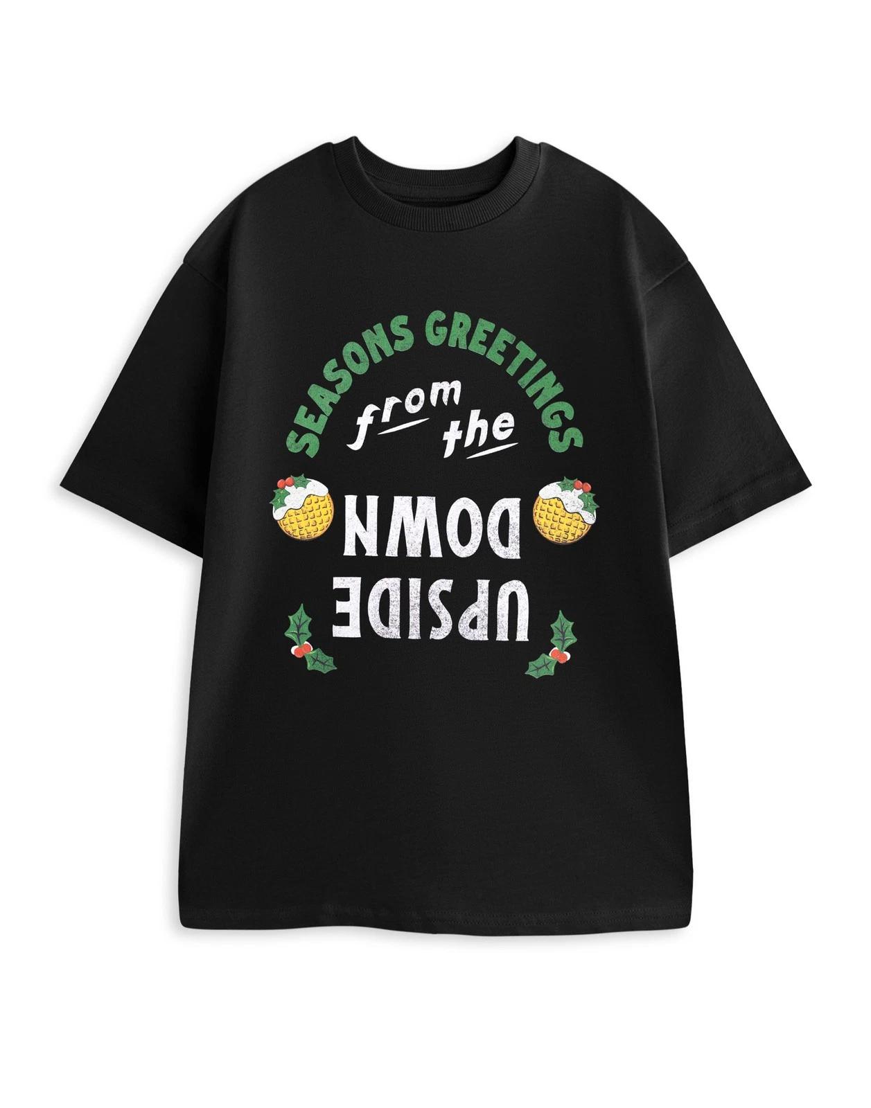 

Stranger Things Black Season Greetings Short Sleeved 100% Cotton T-shirt Mens Tees Top Unisex 3XL