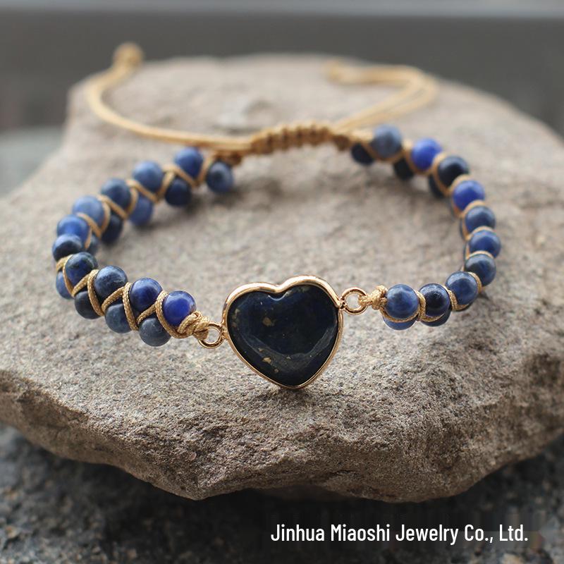 Bohemian Red Heart-Shaped Redwood Stone Double-Layer Woven Women's Bracelet