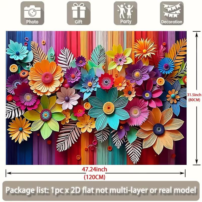 2D Printing Rainbow Floral Backdrop, Bright Colorful Flower Studio Photo Background