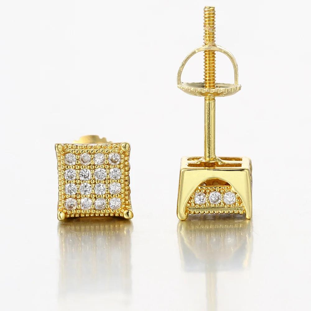 5mm Square Shape Stud Earrings for Women Men Minimalist Micro Inlaid Zircon Shiny Gold Color Hiphop Small Earing Jewelry