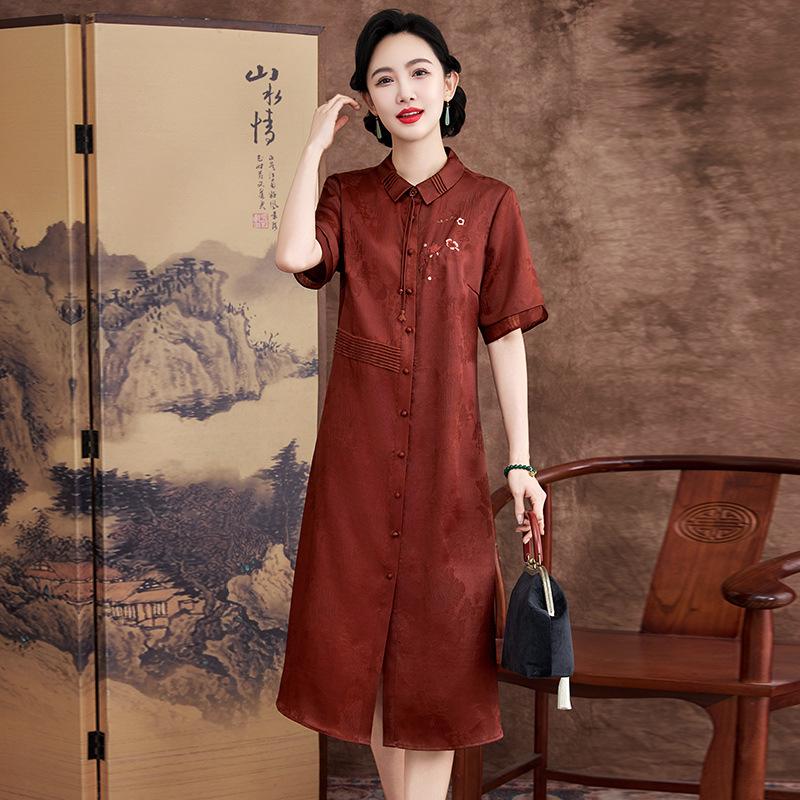 

Красное платье из пряжи Fragrant Cloud с вышивкой в виде бабочек, шелк, ретро, жаккардовая юбка из шелка-тутового шелкопряда 4XL красный