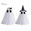 Versatile Holiday Window Display Halloween Ghost Decor, Spooky Sequin Mesh Fabric with Witch Hat/Bow, Healing Style Decor Small Standing Tabletop