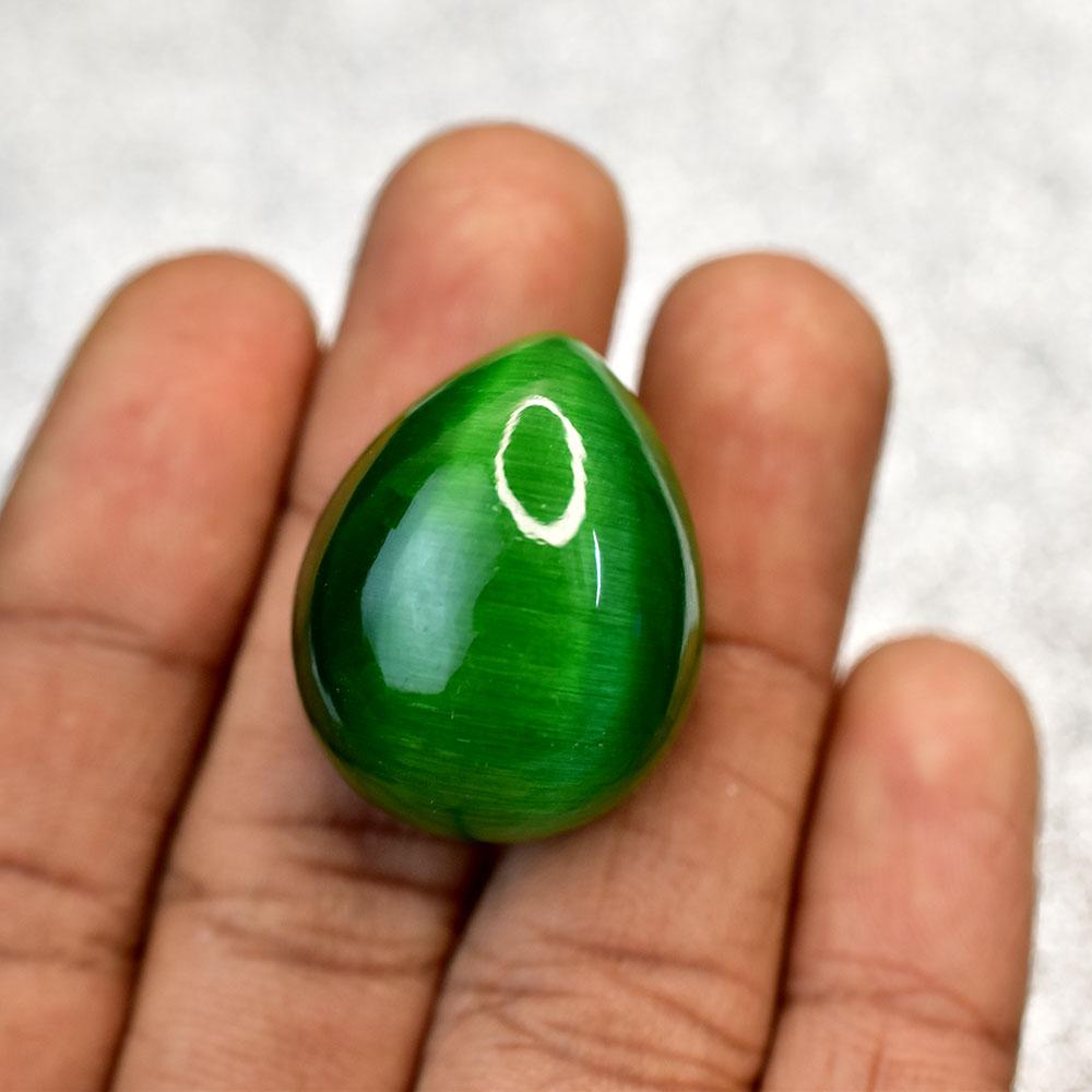 27x22mm Pear Cabochon Cut Natural Cat'S Eye Green Loose Gemstone for Jewelry Making and Crafts