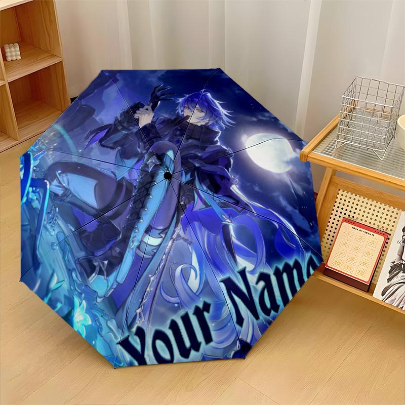Custom Text Automatic 8 Bone Umbrella, Portable Sun Rain Protection UmbrellaGenshin Impact