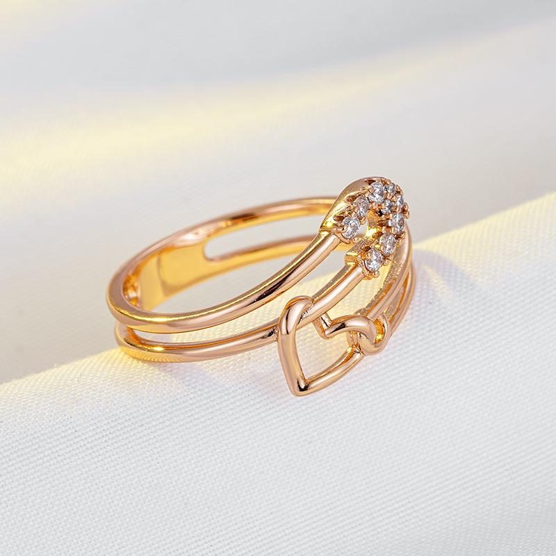 Kienl Trendy Personality Pin Heart Shape Ring For Women Geometric  Rose Gold Color Natural Zircon Ring Fine Daily Jewelry
