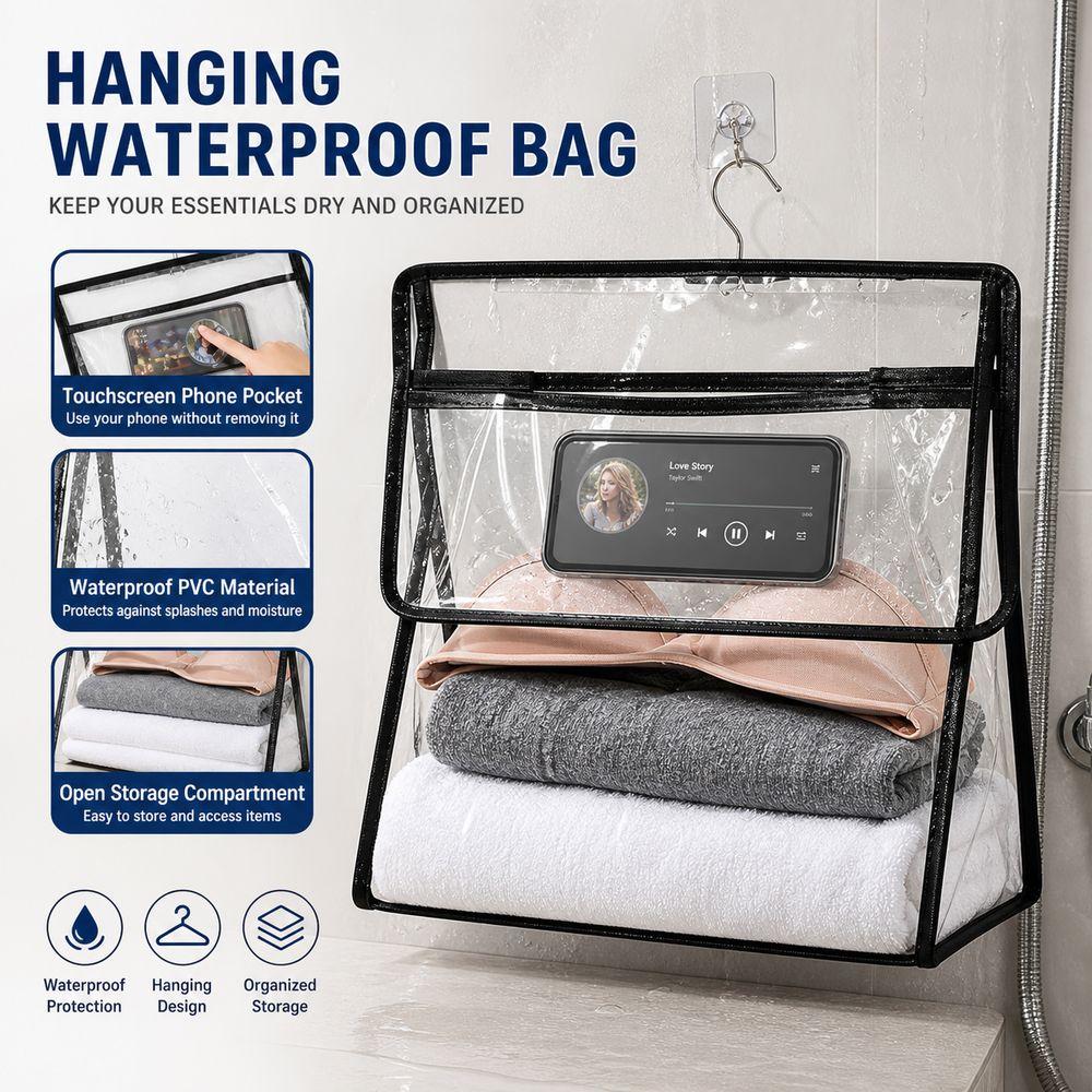 Touchscreen Phone Pocket Hanging Clothes Bag Transparent Garment Bag Shower Essentials