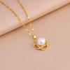 New Vintage Pearl Pendant Necklaces Earrings For Women Female Daily Wear Stainless Steel Jewelry Set Girls Party Gift