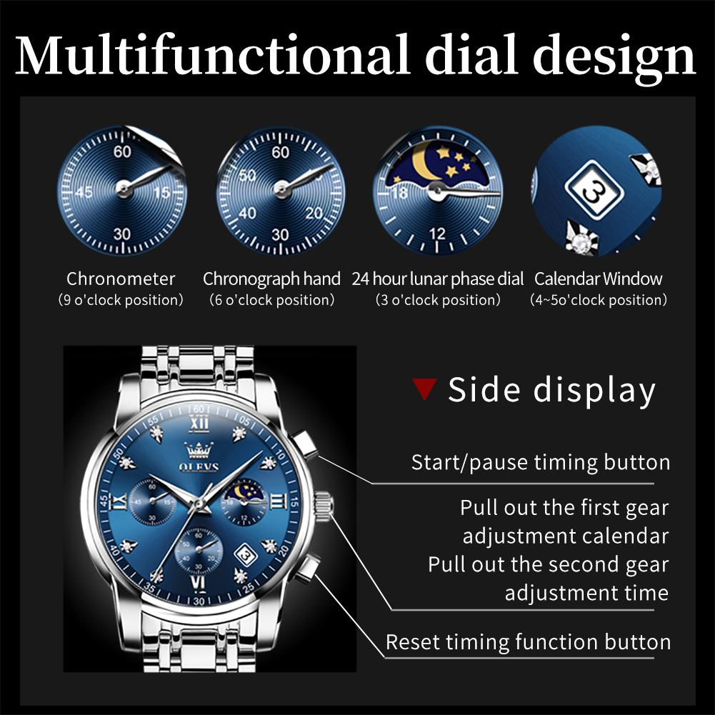 OLEVS Watches for Men Top Brand Luxury Chronograph Luminous Quartz Watch Business Waterproof Stainless Steel Wristwatch Man