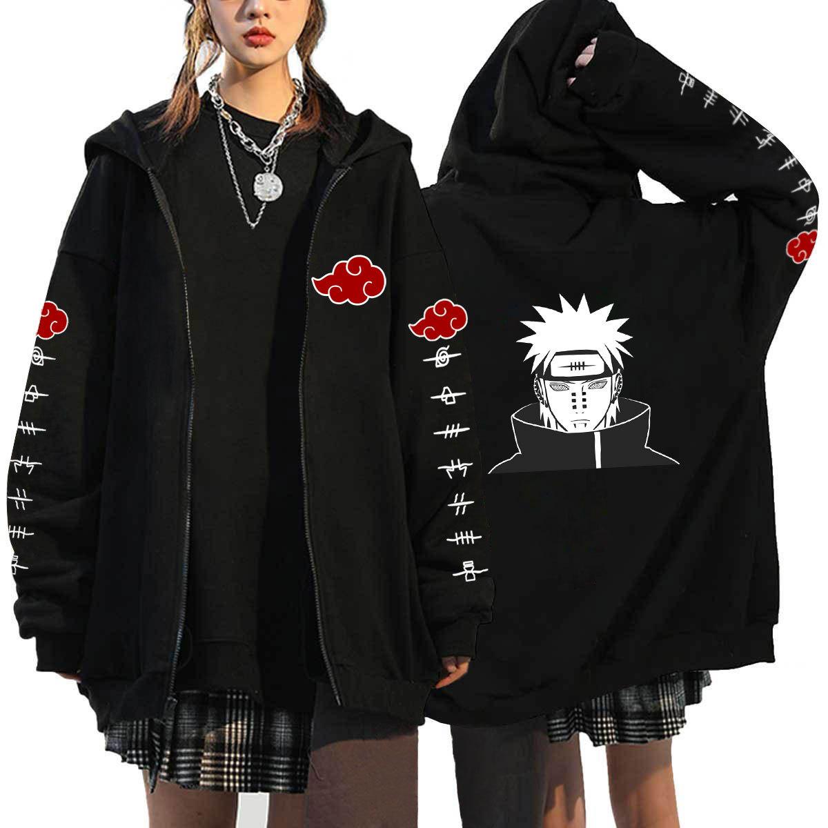 Felpe con cappuccio Naruto Anime giapponesi Uomo Kawaii Harajuku Manga Cappotti con cerniera grafica Uchiha Itachi Sasuke Felpe streetwear stampate Pullover unisex Top L