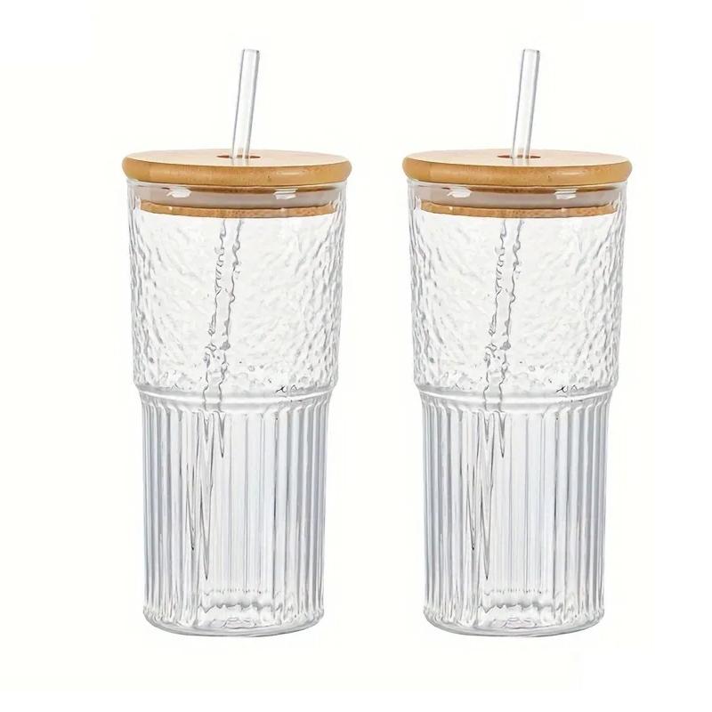500ml Ribbed Glassware Glass Cup With Lid and Straw Drinking Glasses Cocktail Beer Iced Coffee Mug Juice Tea Cup Water Cups