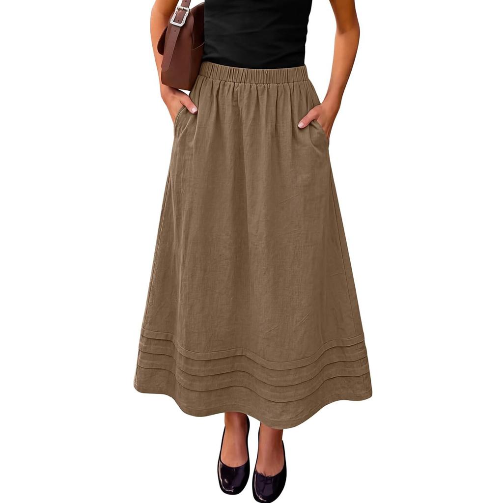 Women's Summer Casual High-Waisted Bell-Sleeve Skirt with Pockets
