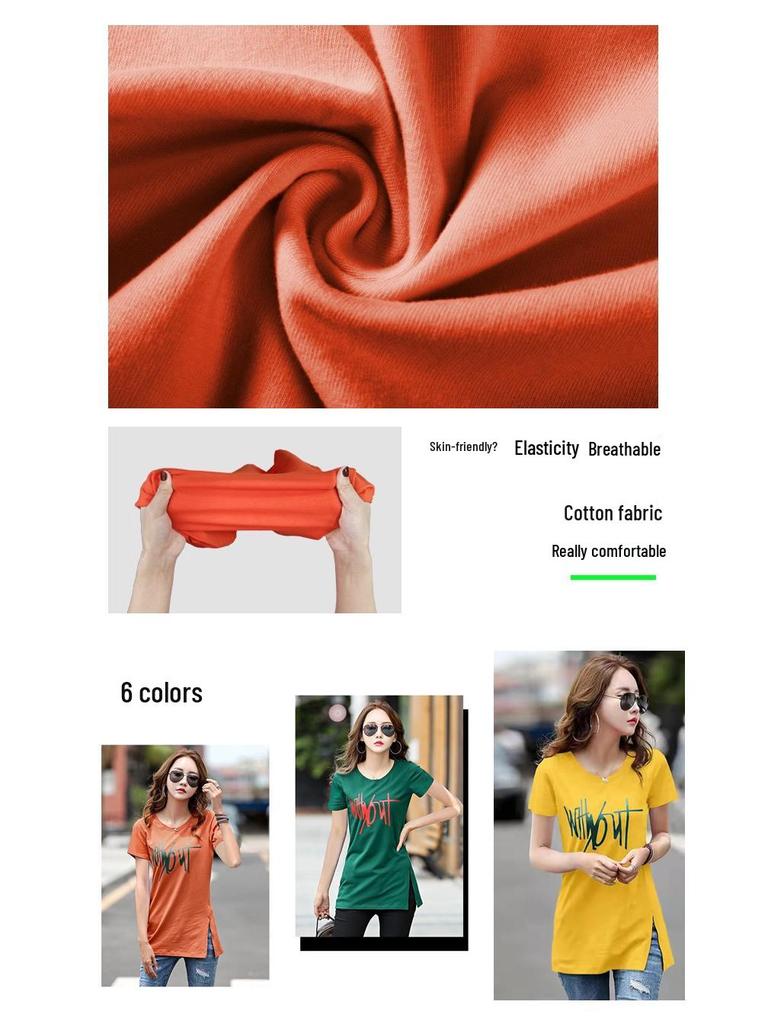 Women's Mid-Length Loose Letter T-Shirt, Korean Style Summer Casual Half-Sleeve White Top