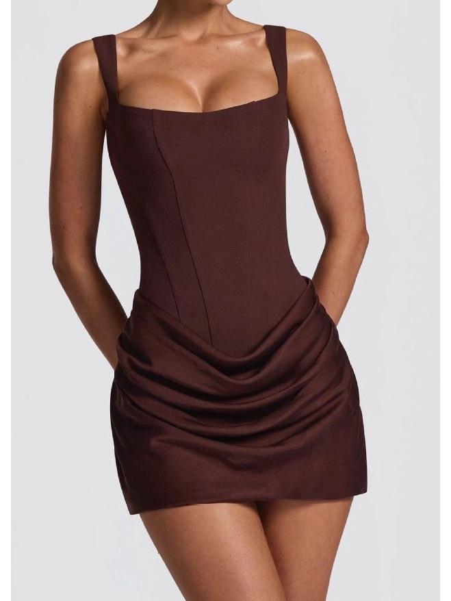 Damen French Style Quadratischer Ausschnitt Ärmellos Bodycon Taillenbetontes Midi-Kleid - Herbst/Winter Neuankunft