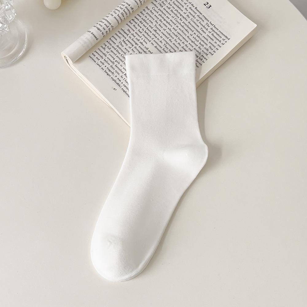 

Женские длинные носки-трубы, осенние и зимние, простые однотонные ворсовые носки, модные хлопковые носки-трубы с плоским носком и средней высоты one size белый