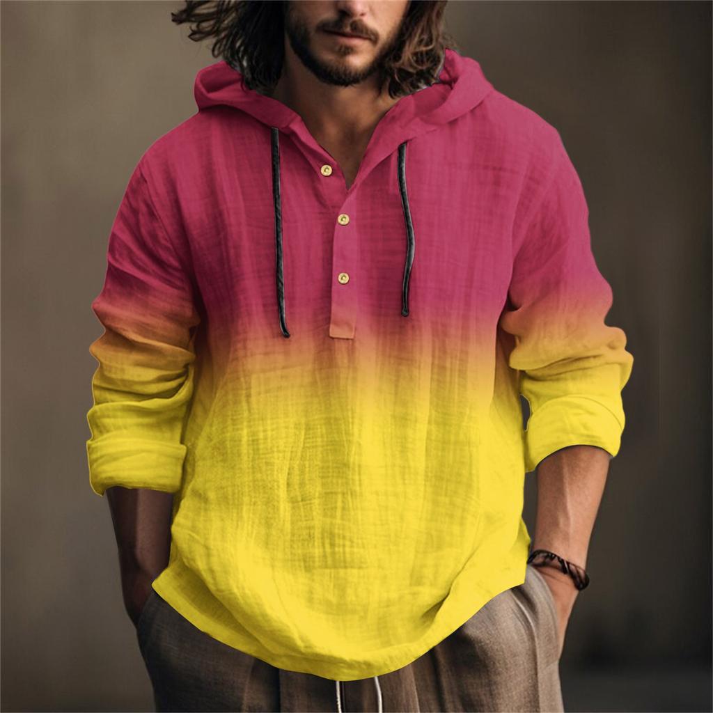 Printed Men's Cotton And Linen Shirt Hooded Long-sleeved Hooded Spring And Summer Casual Daily Wear