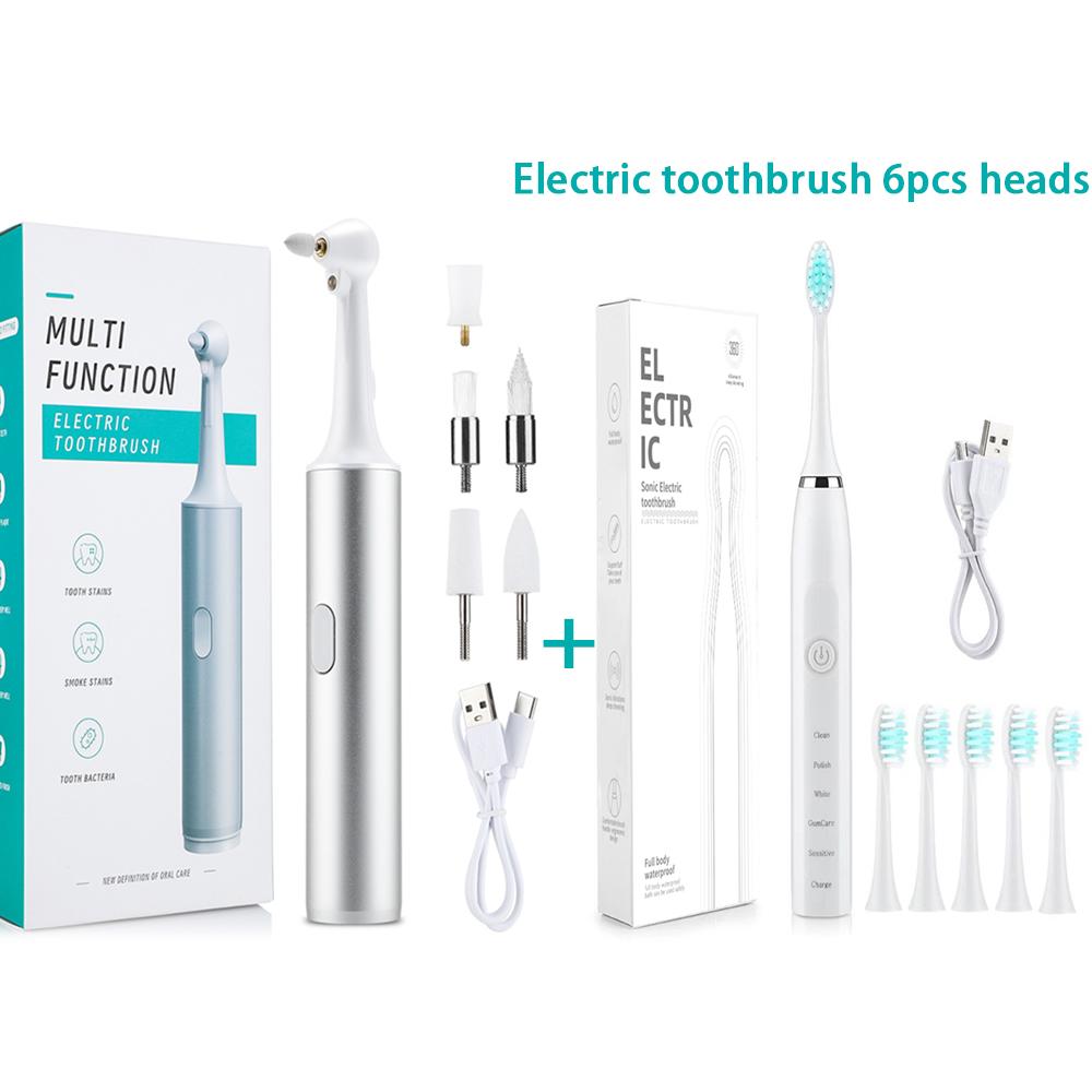 Electric Tooth Polisher Dental Scaler Multifunctional Stains Plaque Tartar Remover 5in1 Toothbrush Adult Tooth Whiting Cleaner