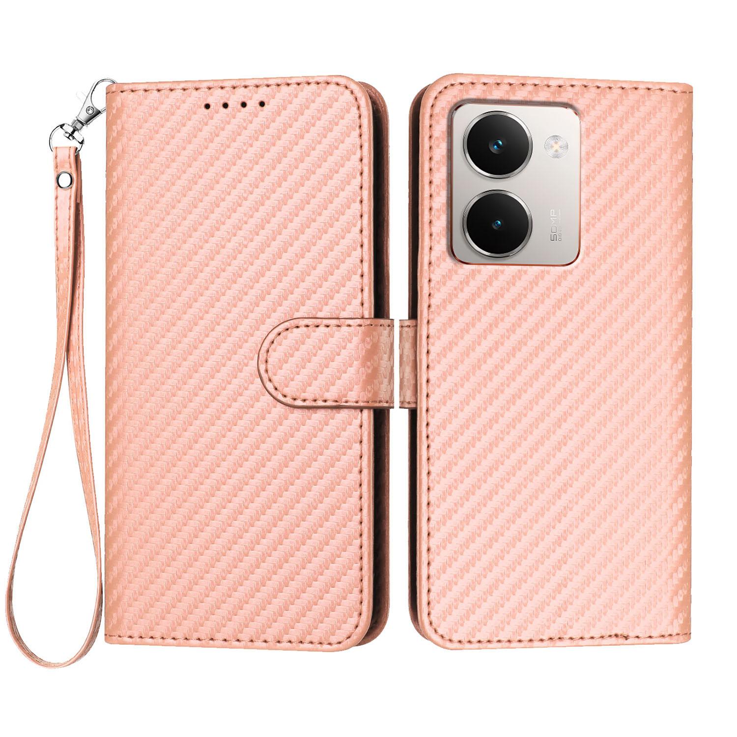 

For Realme P3 Ultra 5G Wallet Case with Strap Carbon Fiber Texture Leather Mobile Cover H