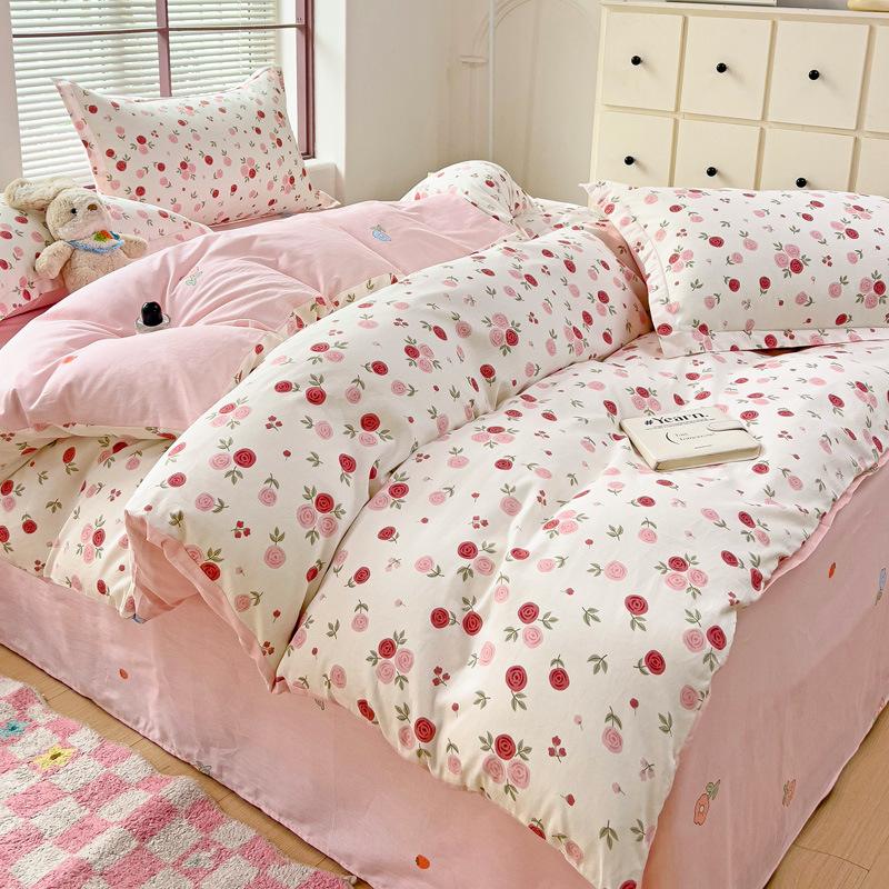 Vierteiliges Set aus Bettwäsche aus reiner Baumwolle, Bettbezug, Bettwäsche, dreiteiliges Bettlaken-Set für den Schlafsaal