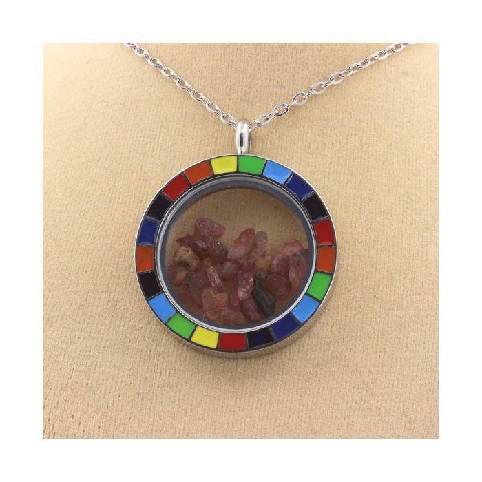 Pierres et Minéraux. Collier Tourmaline multicolore brut. Modèle Arc-en-ciel.