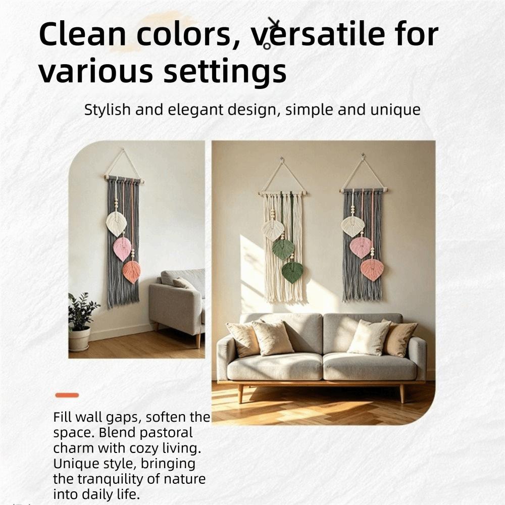 Boho Style Leaf Macrame Wall Hanging 66x20cm Cotton Rope Handmade Woven Ornament Woven Wall Tapestry Home Wedding Decor