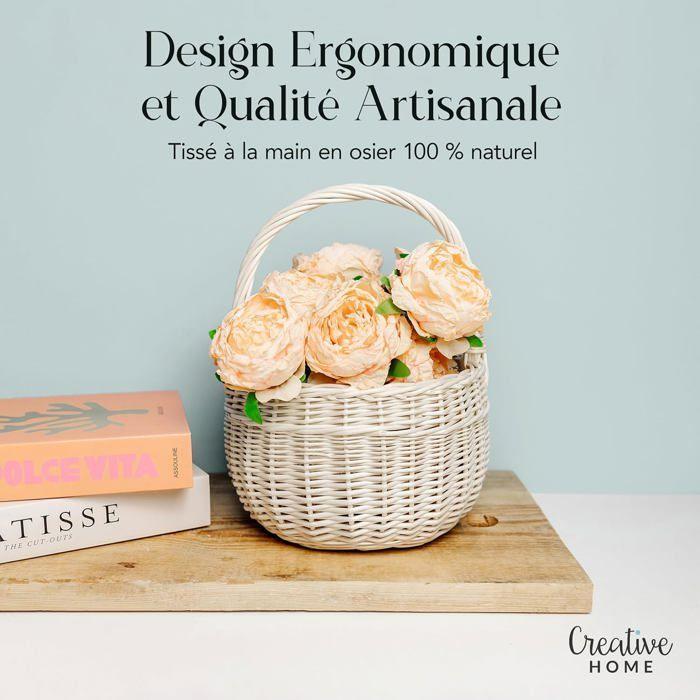 Creative Home Petit Panier de Pâques en Osier Blanc | 22 x 22 x 26 cm (+-- 2 cm) | Tissé à la main | Panier à fruits