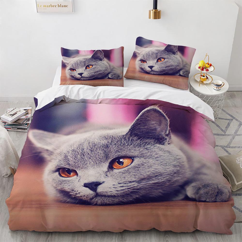 3D Cat Bedding Set Luxury Animal Duvet Cover With Pillowcase Queen King Single Double Size For Girls Boy Polyester Quilt Cover