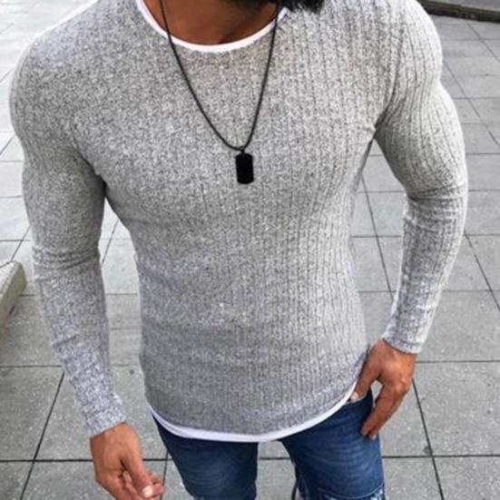 Fashion Men Color Block Patchwork O Neck Long Sleeve Pullover Knitted Sweater
