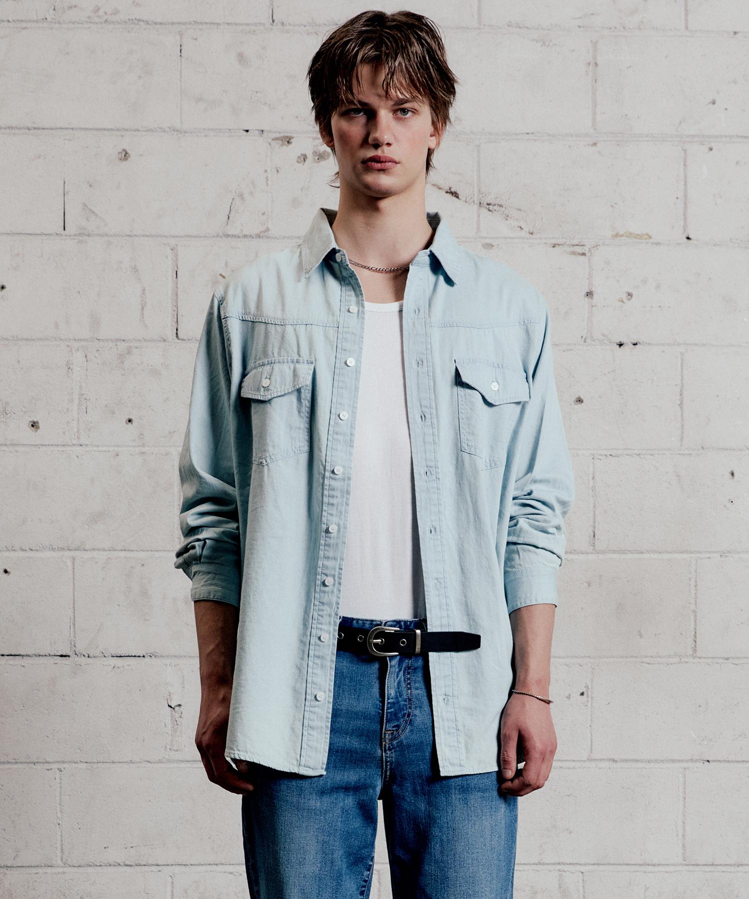 Plack Chambray Pocket Shirt Light Blue Light Blue/L