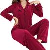 European and American cross-border pajamas bow lapel long-sleeved trousers casual women's loungewear two-piece set foreign trade