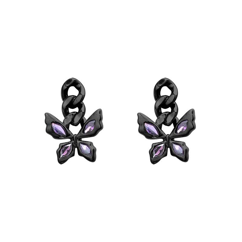 Sweet Cool Wind Dark Butterfly Stud Earrings Earrings Purple Gemstone Earrings Women'S Niche Design High-End Cool