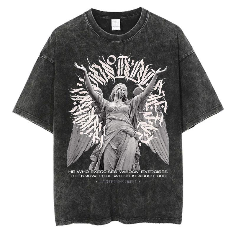 Summer Washed T Shirt Retro Hip Hop Streetwear Men Women Casual T-shirt Short Sleeve Vintage Black Acid Wash Clothes