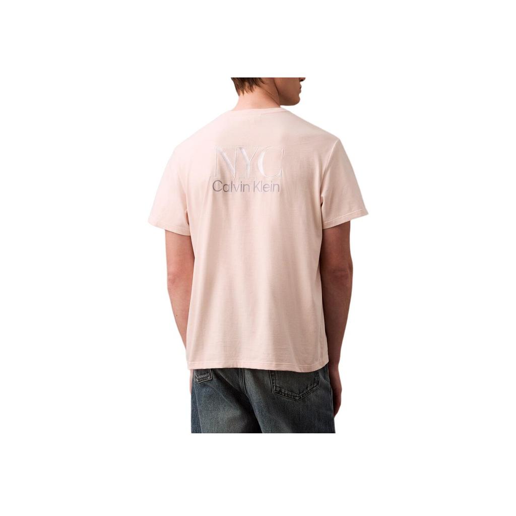 Calvin Klein Minimalist Comfortable Versatile Casual Embroidered Back Short Sleeve T-Shirt Men Tops Silver Peony 4RB813G-LN4