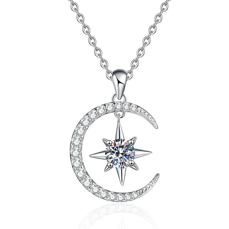Womens Star Crown Pendant Necklace 50ct D Color Moissanite Choker