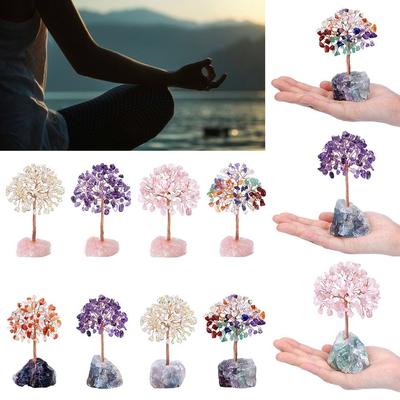 Crystal Money Tree Copper Wire Wrapped Agate Fluorite Base Potted Plants Stone Crafts Gemstone Reiki Chakra Trees Home Decor