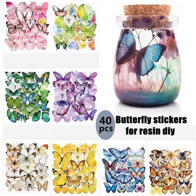40 PCS Vintage Butterfly PET Transparent Stickers Set for Scrapbook Resin Molds DIY