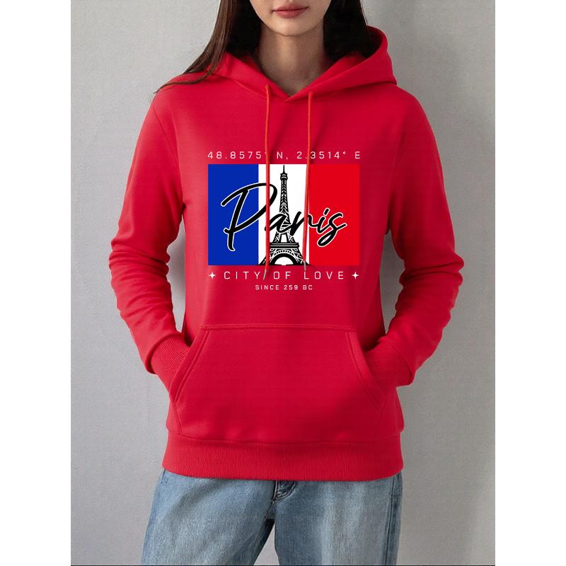 Paris City Of Love Printing Hoodies Women Autumn Winter Fleece Warm Sweatshirts Basics Pocket Pullovers Casual Loose Clothes