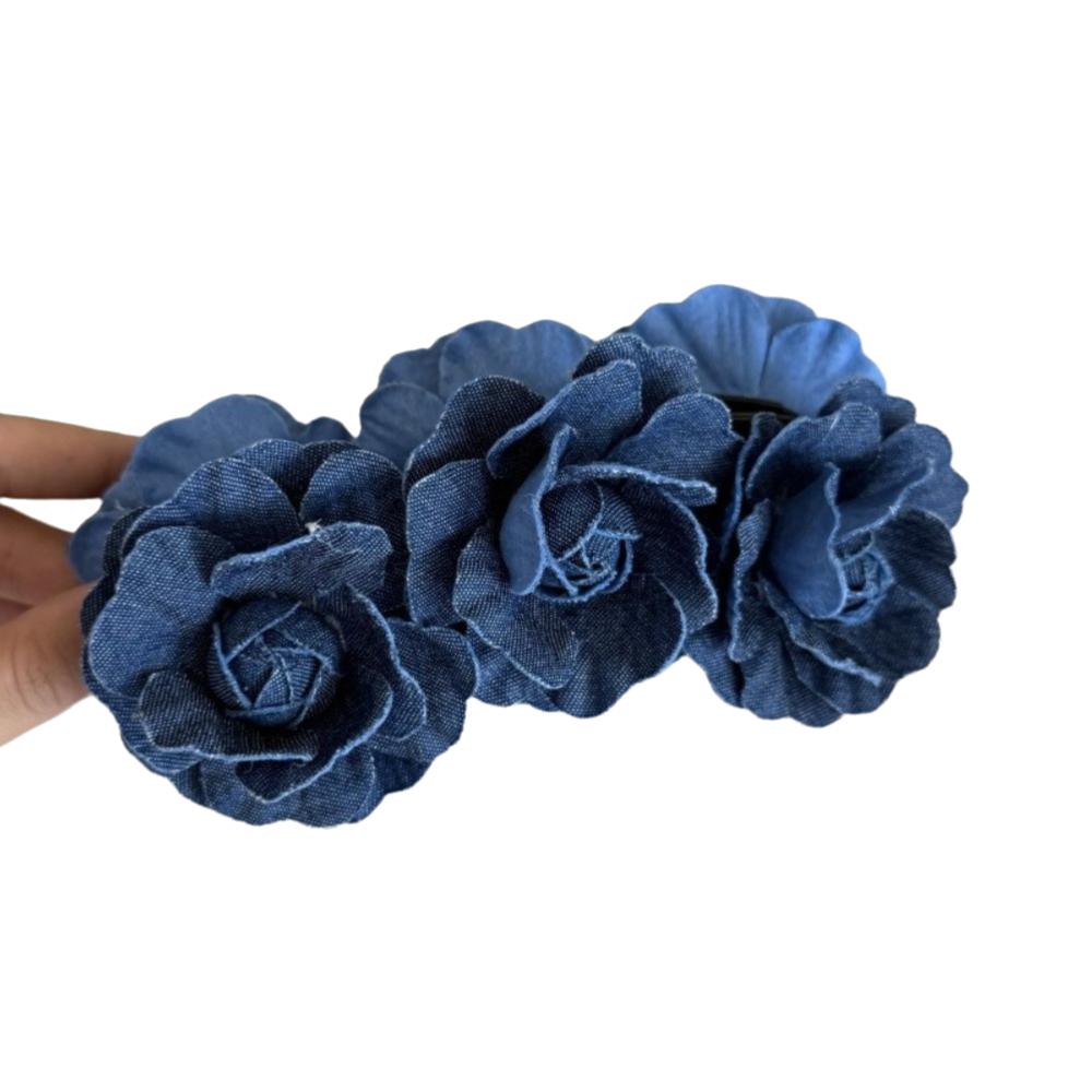Denim Blue Flower Banana Clips Camellia Floral Twisted Hair Clip Women Vertical Clip  Spring