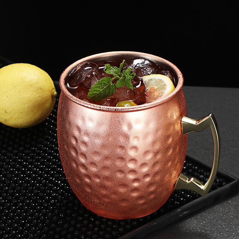 500ml Moscow Mule Mug Stainless Steel Cup Beer Mug Iced Coffee Cup Hammered Copper Plated Cup for Cocktail Drinks Bar Drinkware