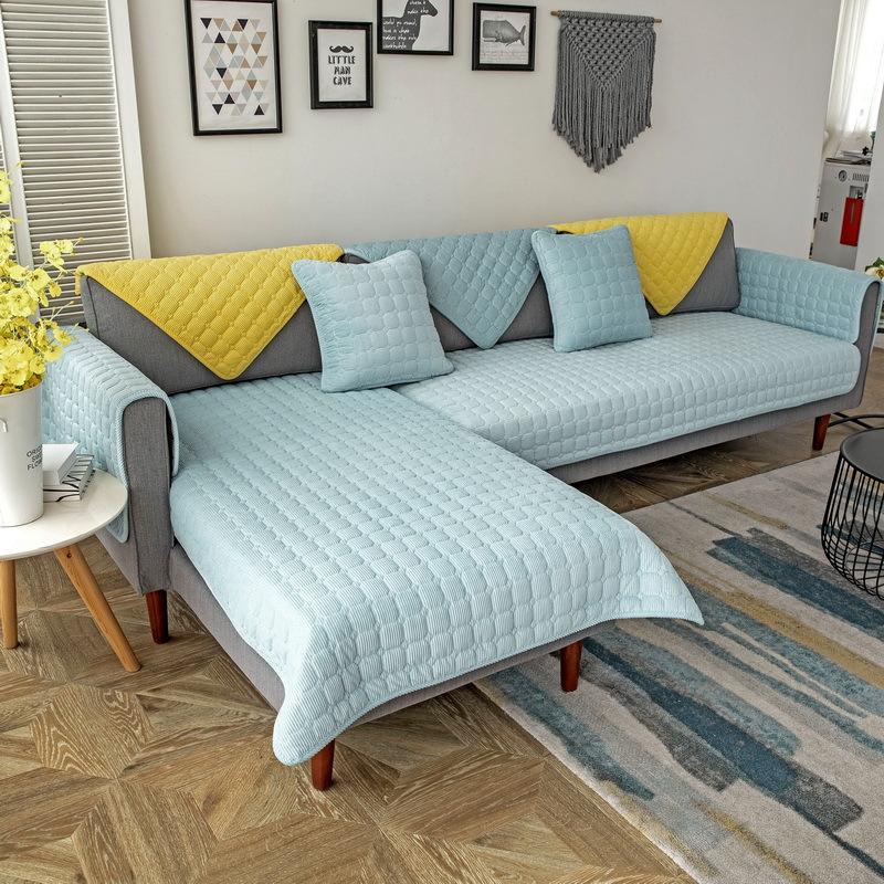 

Non Slip Sofa Cushion Cover Four Seasons General Fabrics Leather Winter Plush Nordic Backrest Towel Full Covered 70*70