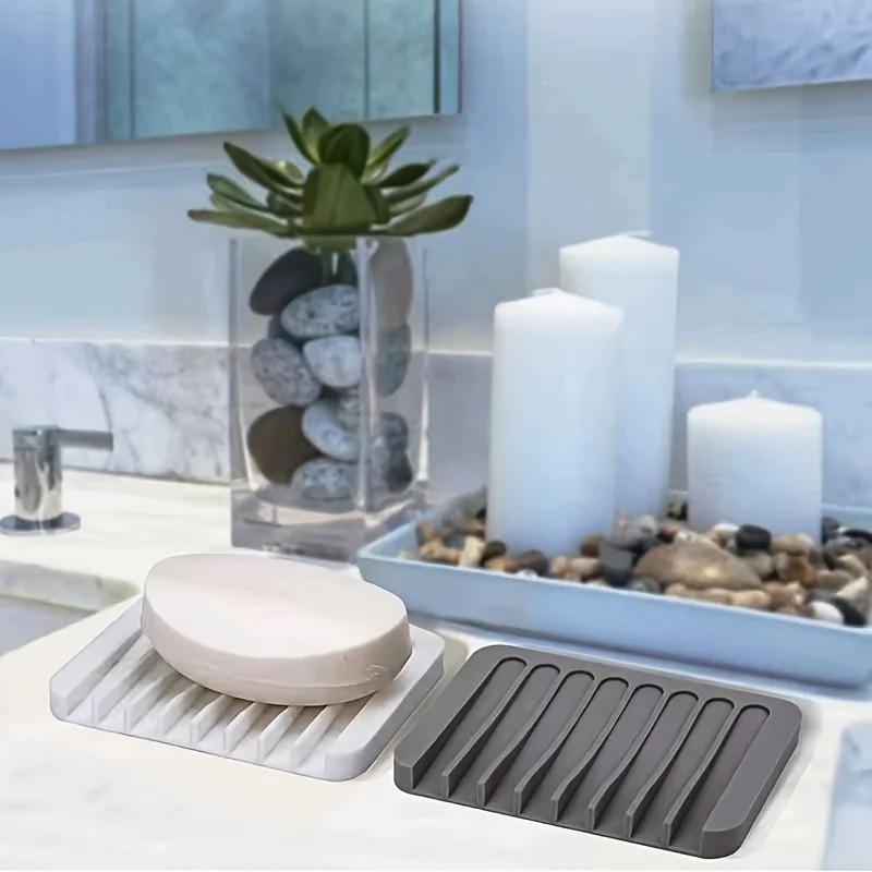 5pcs/set Free Punch Soap Box Silicone Draining Soap Holder Creative Kitchen Bathroom Countertop Non-slip Shelf